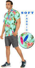 Load image into Gallery viewer, Sea Green Palm Tree Surf Boards and Floral Printed Hawaiian Beach Shirt For Men