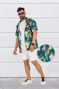 Allover Blue Floral and Surf Boards Printed Hawaiian Beach Shirt For Men