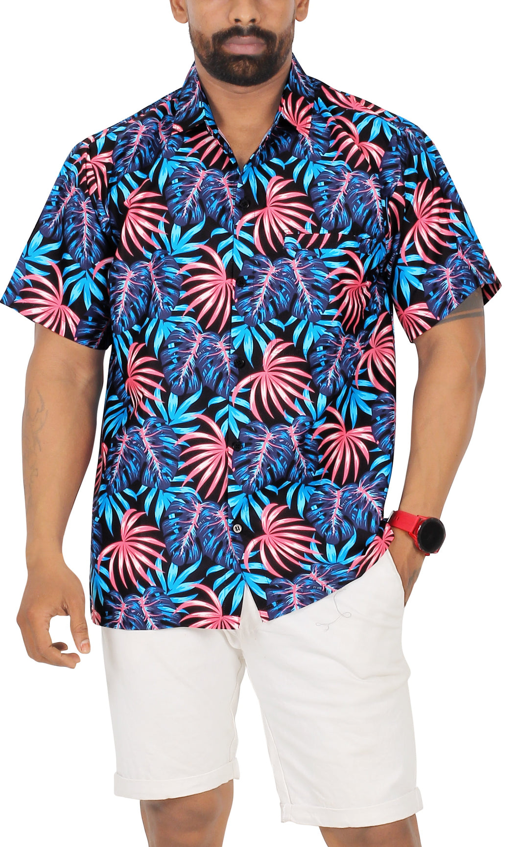 Multicolor Allover Leaves Printed Hawaiian Beach Shirt For Men