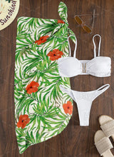 Cargar imagen en el visor de la galería, White Sheer Beach Wrap For Women with Red Hibiscus and palm Leaf Print