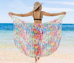 Multicolor Sheer Artistic Print Beach Wrap For Women