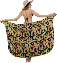 Load image into Gallery viewer, Black Allover Banana Leaves and Floral Print Beach Wrap