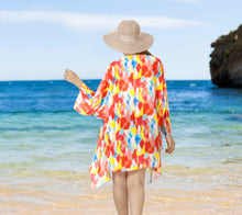 Load image into Gallery viewer, Sheer Artistic Color Splash Multicolor Printed Kimono Shrug Jacket Cover up