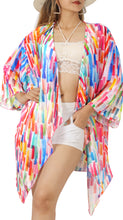 Cargar imagen en el visor de la galería, Sheer Artistic Varicolor Stripes Printed Kimono Shrug Jacket Cover up