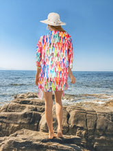 Cargar imagen en el visor de la galería, Sheer Artistic Varicolor Stripes Printed Kimono Shrug Jacket Cover up