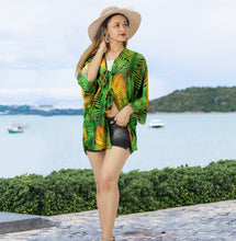 Cargar imagen en el visor de la galería, Island Elegance Sheer Allover Palm Tree Printed Kimono Shrug Jacket Cover up