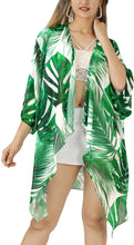 Load image into Gallery viewer, Tropical Elegance Sheer Allover Monstera Leaves and Palm Tree Leaves Printed Kimono Shrug Jacket Cover up