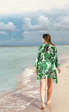 Load image into Gallery viewer, Tropical Elegance Sheer Allover Monstera Leaves and Palm Tree Leaves Printed Kimono Shrug Jacket Cover up