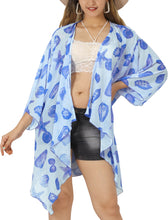 Load image into Gallery viewer, Coastal Whispers Sheer Allover Seashells Printed Kimono Shrug Jacket Cover up