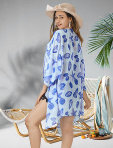 Coastal Whispers Sheer Allover Seashells Printed Kimono Shrug Jacket Cover up