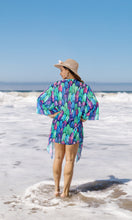 Load image into Gallery viewer, Bohemian Whimsy Sheer Allover Multicolor Feather Printed Kimono Shrug Jacket Cover up