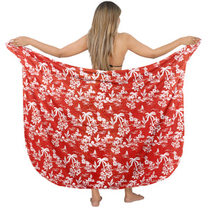 Non-Sheer Palm Tree, Hibiscus Flower and Sunset View Beach Wrap For Women