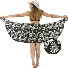 Load image into Gallery viewer, Black Non-Sheer Palm Tree and Sunset Beach View Half Beach Wrap For Women