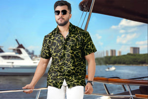 Allover Anchor And Chain Black Printed Hawaiian Beach Shirt For Men