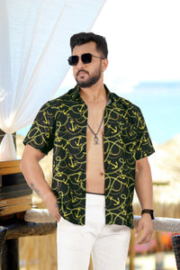 Allover Anchor And Chain Black Printed Hawaiian Beach Shirt For Men