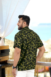 Allover Anchor And Chain Black Printed Hawaiian Beach Shirt For Men