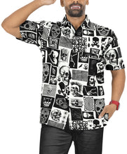 Load image into Gallery viewer, LA LEELA Men&#39;s Hawaiian Short Sleeve Button Down Shirts Allover Skulls, Black