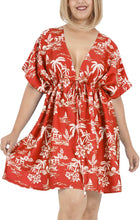 Load image into Gallery viewer, Red Non-Sheer Island and Sunset Printed V-Neck Beach Cover up For Women