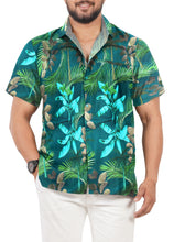 Load image into Gallery viewer, Navy Blue Tropical Leaves Printed Hawaiian Beach Shirt For Men