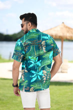 Load image into Gallery viewer, Navy Blue Tropical Leaves Printed Hawaiian Beach Shirt For Men