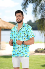 Load image into Gallery viewer, Allover Mini Palm Tree and Island View Printed Hawaiian Beach Shirt For Men