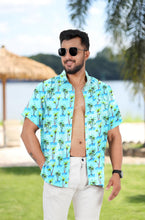 Load image into Gallery viewer, Allover Mini Palm Tree and Island View Printed Hawaiian Beach Shirt For Men