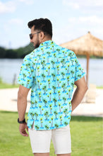 Load image into Gallery viewer, Allover Mini Palm Tree and Island View Printed Hawaiian Beach Shirt For Men