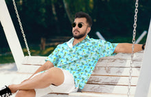 Load image into Gallery viewer, Allover Mini Palm Tree and Island View Printed Hawaiian Beach Shirt For Men