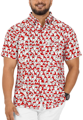 HAPPY BAY Men's Hawaiian Short Sleeve Button Down Shirts Santa Face, Red