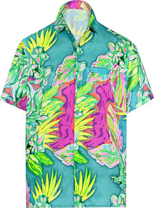 LA LEELA Men Regular Beach Casual hawaiian Shirt Sea Green Tropical P00105