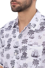 Cargar imagen en el visor de la galería, Tropical Tranquility White &amp; Black Palm Tree Printed Linen Effect Men&#39;s Shirt