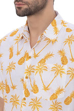 Load image into Gallery viewer, Tropical Vibes White &amp; Yellow Pineapple and Palm Tree Printed Linen Effect Men&#39;s Shirt