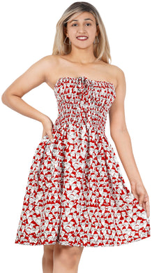 LA LEELA Women's Christmas Tube Halter Neck Strapless Short Dress One Size S to XL Red White