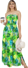 Load image into Gallery viewer, Green Allover Monstera Leaves Printed Long Tube Dress For Women