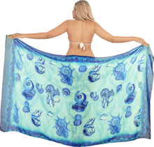 Load image into Gallery viewer, Sheer Sea Blue Color Sea Shell Printed Beach Wrap For Women