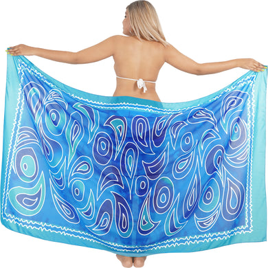 Embrace Artistry in Motion Blue Sheer Abstract Printed Beach Wrap For Women