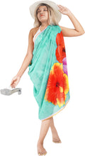 Load image into Gallery viewer, Tropical Elegance for Beachside Bliss Sheer Sea Green Hibiscus Flower Printed Beach Wrap For Women