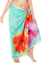 Load image into Gallery viewer, Tropical Elegance for Beachside Bliss Sheer Sea Green Hibiscus Flower Printed Beach Wrap For Women