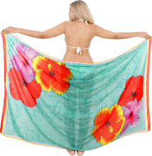 Load image into Gallery viewer, Tropical Elegance for Beachside Bliss Sheer Sea Green Hibiscus Flower Printed Beach Wrap For Women