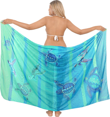 Embrace Oceanic Tranquility Blue Sheer Underwater Turtle Printed Beach Wrap For Women