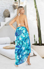 Load image into Gallery viewer, Tropical Sunflower Ink Artwork Beach Wrap For Women in Serene Blue