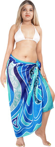 Coastal Chic Sheer Royal Blue Abstract with Sea Shells Printed Beach Wrap For Women