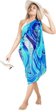 Cargar imagen en el visor de la galería, Coastal Chic Sheer Royal Blue Abstract with Sea Shells Printed Beach Wrap For Women