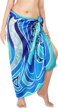 Cargar imagen en el visor de la galería, Coastal Chic Sheer Royal Blue Abstract with Sea Shells Printed Beach Wrap For Women