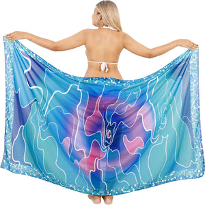 Dive into Coastal Elegance Sea Green Sheer Abstract Printed Beach Wrap For Women