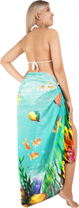 Dive into Aquatic Beauty Sea Green Sheer Underwater View and Fishes Printed Beach Wrap For Women