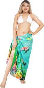 Dive into Aquatic Beauty Sea Green Sheer Underwater View and Fishes Printed Beach Wrap For Women