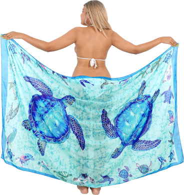 Embrace the Serenity of the Sea Blue Sheer Allover Turtle Printed Beach Wrap For Women