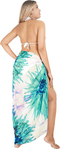 Embrace Ethereal Elegance Sheer White Green Fluid Art Floral Printed Beach Wrap For Women