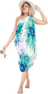 Embrace Ethereal Elegance Sheer White Green Fluid Art Floral Printed Beach Wrap For Women